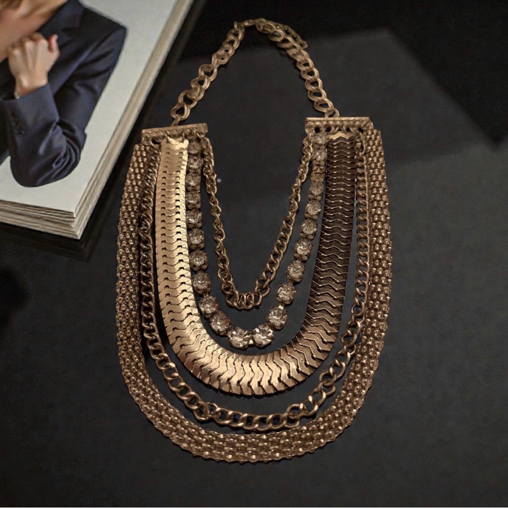 Vintage Dramatic Multilayer Chunky Silver Tone La… - image 1